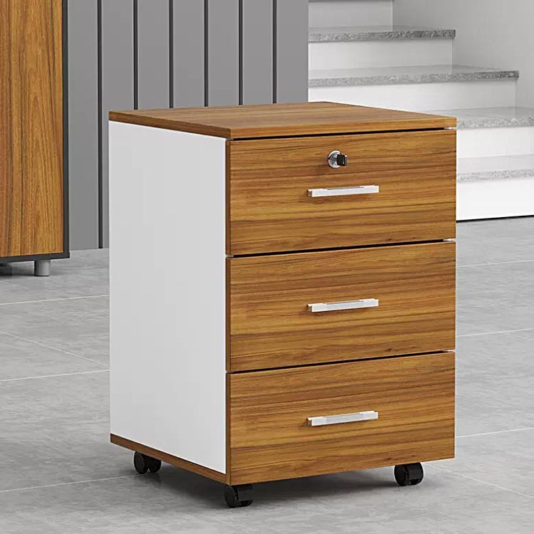 Grey Office Wooden Filing Cabinets 3 Drawer Movable File Cabinet With Wheels