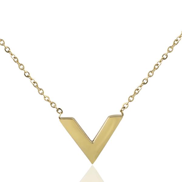 Fashion Pendant Stainless Steel Jewelry Necklace， V sharp necklace with gold