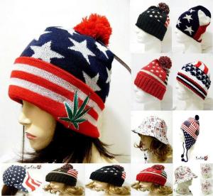 Wholesale Flag Girls Pom Pom Beanie Hat Slouchy Knitted Ski Cap Kepp Warm For Winter Season from china suppliers