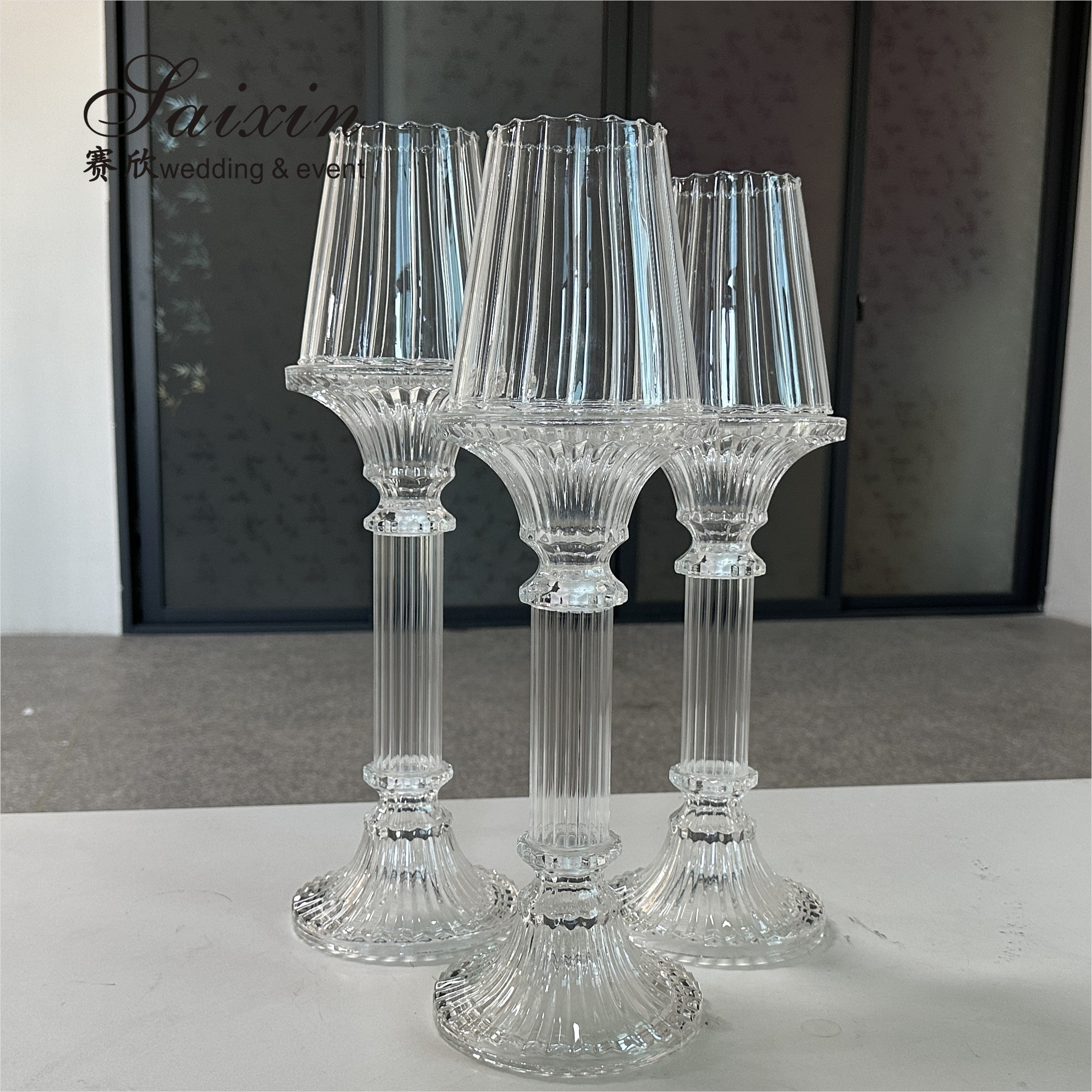 New Design 3 pcs Set Wedding Table Decoration Pillar Stand Crystal Candle Holder