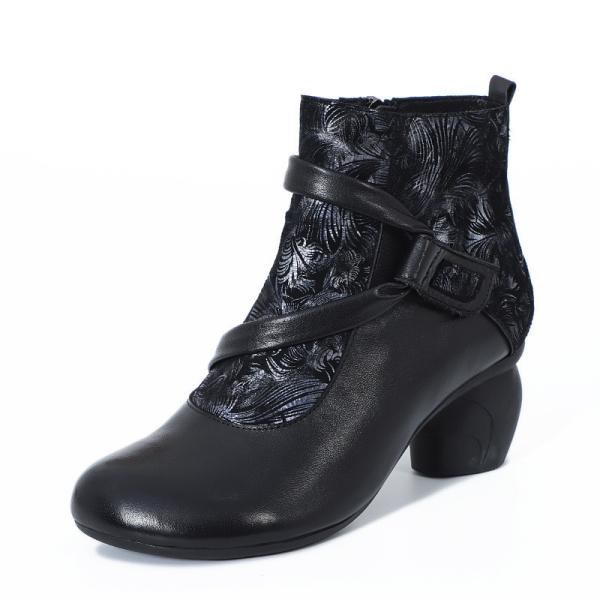 HZM032 Retro printed leather women's shoes autumn and winter new ethnic style