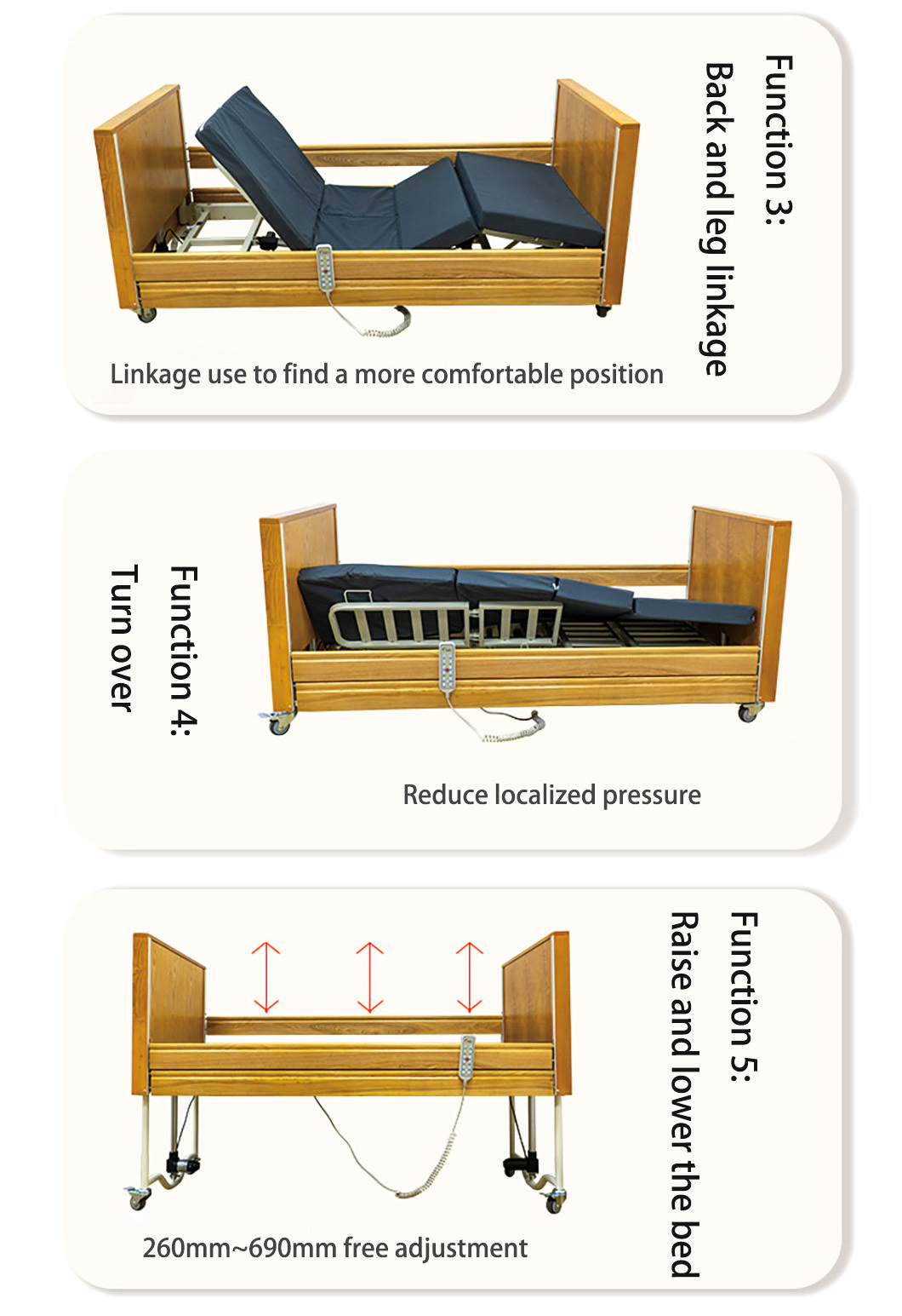 Popular Elderly Electric Hospital Beds For Home Remote Control Wooden Care Home Beds