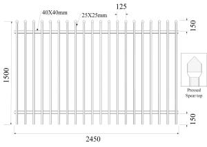 Wholesale Pressed Spear Top 25mmx25mm picket H1500MMXW2450MM Hercules Fencing Panels from china suppliers
