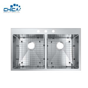 Wholesale Handmade kitchen Sinks SUS304 Double Bowl stainless steel Kitchen Sinks with 3 holes etc. from china suppliers