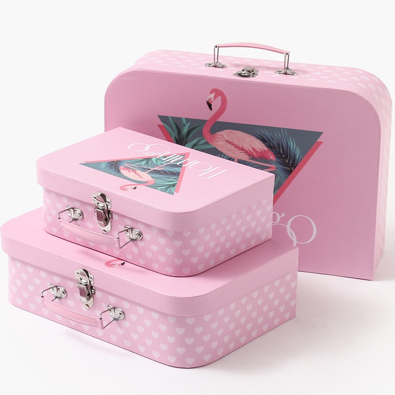 Pink Lovely Baby Cardboard Suitcase Gift Box with Lock and Handles Industrial Shoes Clothing