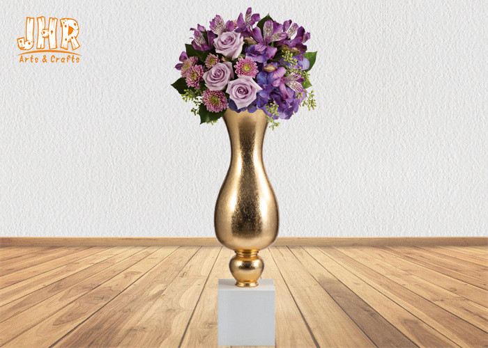 Glossy Gold Fiberglass Decorative Planters Trumpet Shape