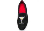 Embroidery Mens Velvet Loafers Mens Black Smoking Slippers With Wine Glass