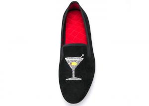 China Embroidery Mens Velvet Loafers Mens Black Smoking Slippers With Wine Glass Design on sale