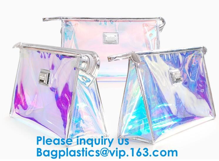 Glossy Rainbow Hologram Vinyl Cosmetic Pvc Bag With Zip Closure,Hologram zipper pvc cosmetic bag