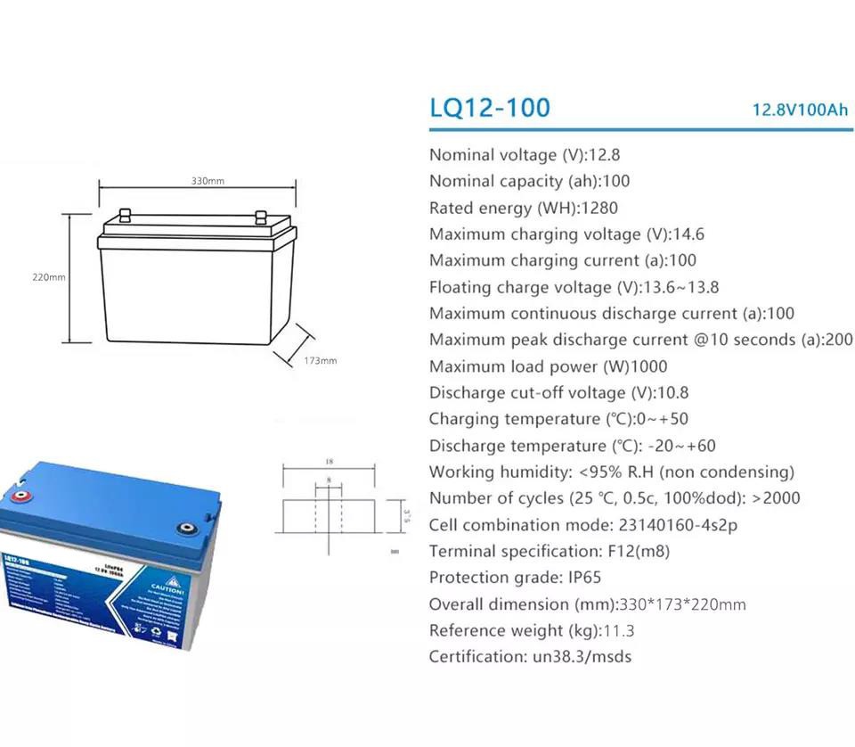173mm RV 100ah Lithium Ion Battery 12v Lifepo4 Battery For Solar Power