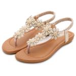 BS131 Bohemian Sandals Summer Rhinestone Beaded Ethnic Style Flat Shoes Flip
