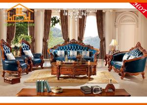 Wholesale Antique luxury genuine leather pictures teak wood sofa furniture sets from china suppliers