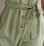 Custom Summer Women Fashion Blank Sleeveless Button up Belted Playsuit Casual