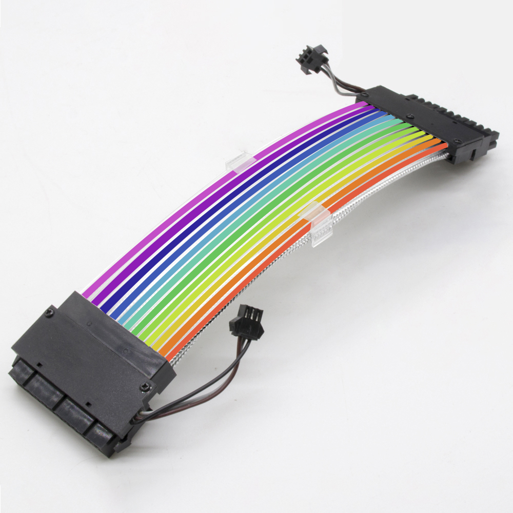 24 Pin ATX RGB Sleeved Cable Software Synchronization ARGB decorative Extension cord Cable Kit 5V 3Pin Synchronous Double head