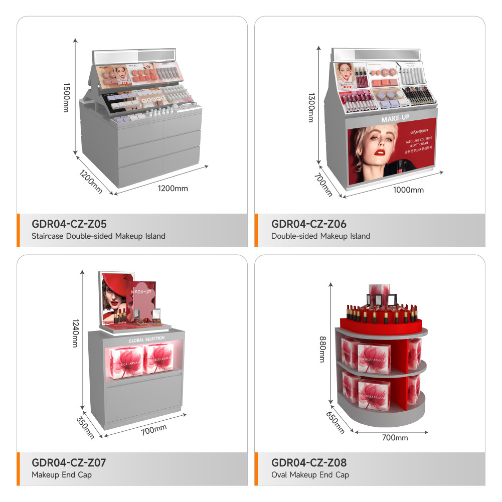 Store Cabinet Grey Wooden Makeup Front Cabinet With Light Box For Customized Display Furniture And Branding Store Shelf