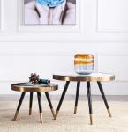 2 Pieces Round Mable Top Coffee Table set Stainless Steel leg trimming