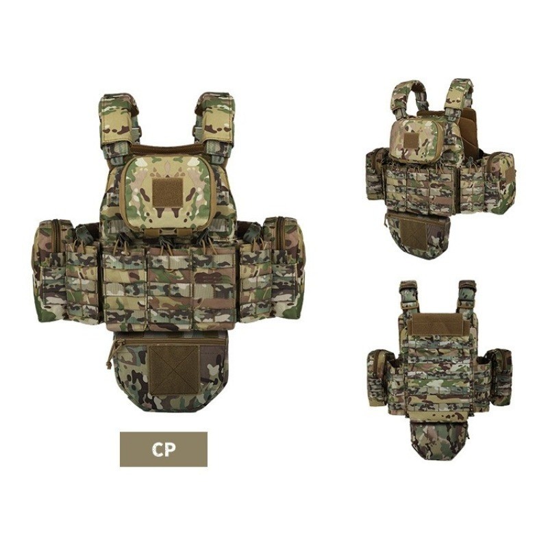 All - protective Tactical Vest for Outdoor Military Enthusiasts, MOLLE - modular Camouflage Waistcoat in Black, Complete Set of Equipment