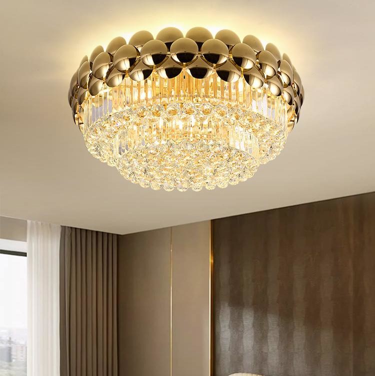 Postmodern Style Iron Crystal Gold Led Ceiling Lamps For Bedroom Livingroom Hotel