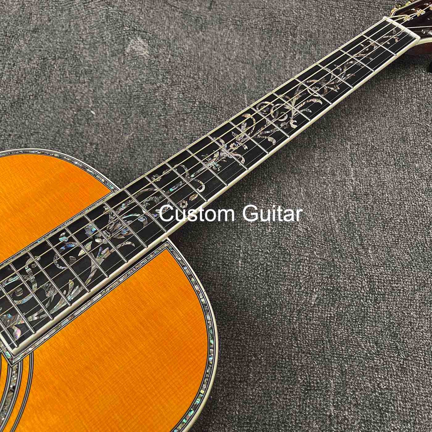 39" Solid Rosewood Back Side Acoustic Guitar Ebony Fretboard Abalone Inlays in Yellow Painting