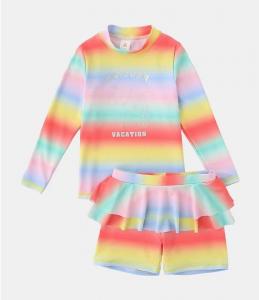 China Rainbow Printed Girls' Swimming Suit Bikini Girl Swimming Skirt With Cap Summer Bikini on sale