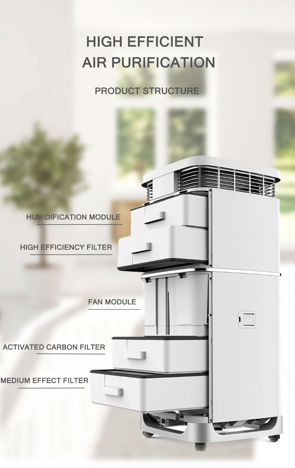 OEM Commercial Hepa Air Purifiers WIFI 760m3/h Ultraviolet Light