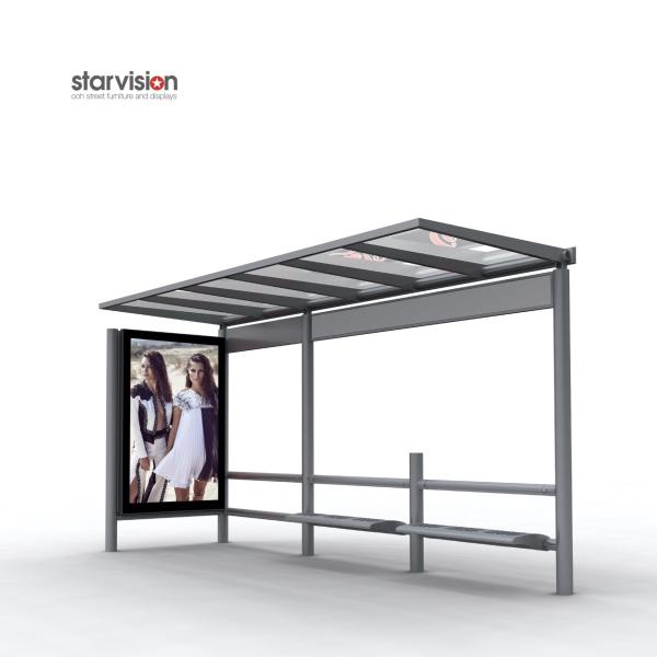 L4200mm W2500mm Stainless Steel Bus Stop Shelter With 6 Sheet Advertising Light
