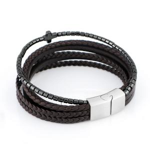Wholesale New Stainless Steel Leather Men's Leather Bracelet, European and American Trendy Personalized Versatile Bracelet from china suppliers