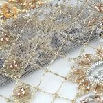 Embroidery Handmade Gold Colour Lace Material MDX Lace Fabric For Wedding Dress