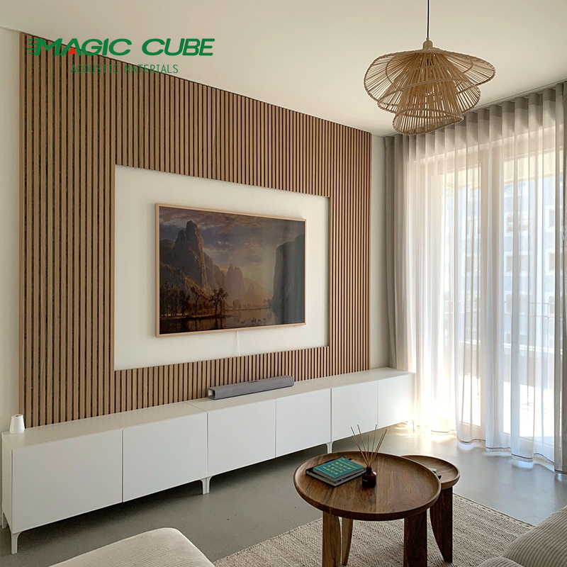 Customized Studio Polyester Fiber MDF Slat Wall Panel With Veneer Finish
