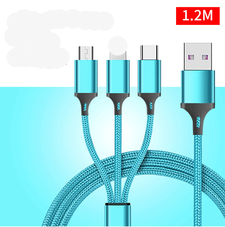 Nylon 3 In 1 Braided Charging Cable 3ft 6ft 10ft Micro Usb 3.0 8 pin Phone Cable