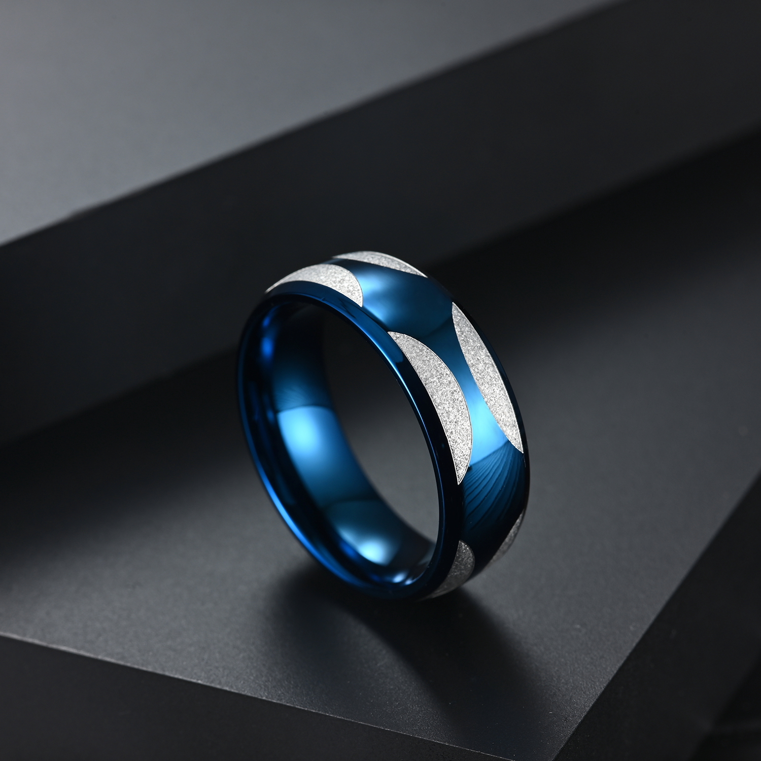 Simple Jewelry Men's Stainless Steel Ring Flower Pattern 8MM Ring