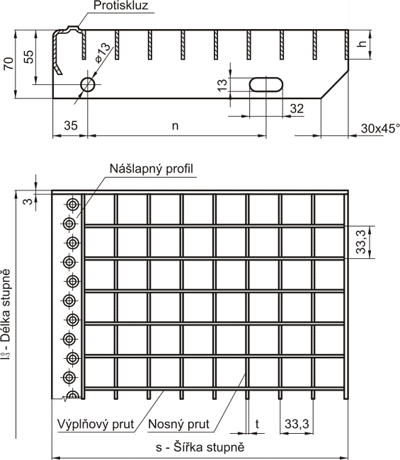 drawing of grating stairs