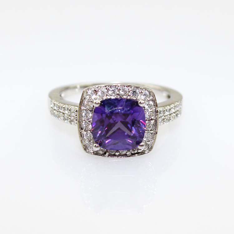 Women Jewelry 925 Silver 7mmx7mm Amethyst Cubic Zirconia Ring(FR024)