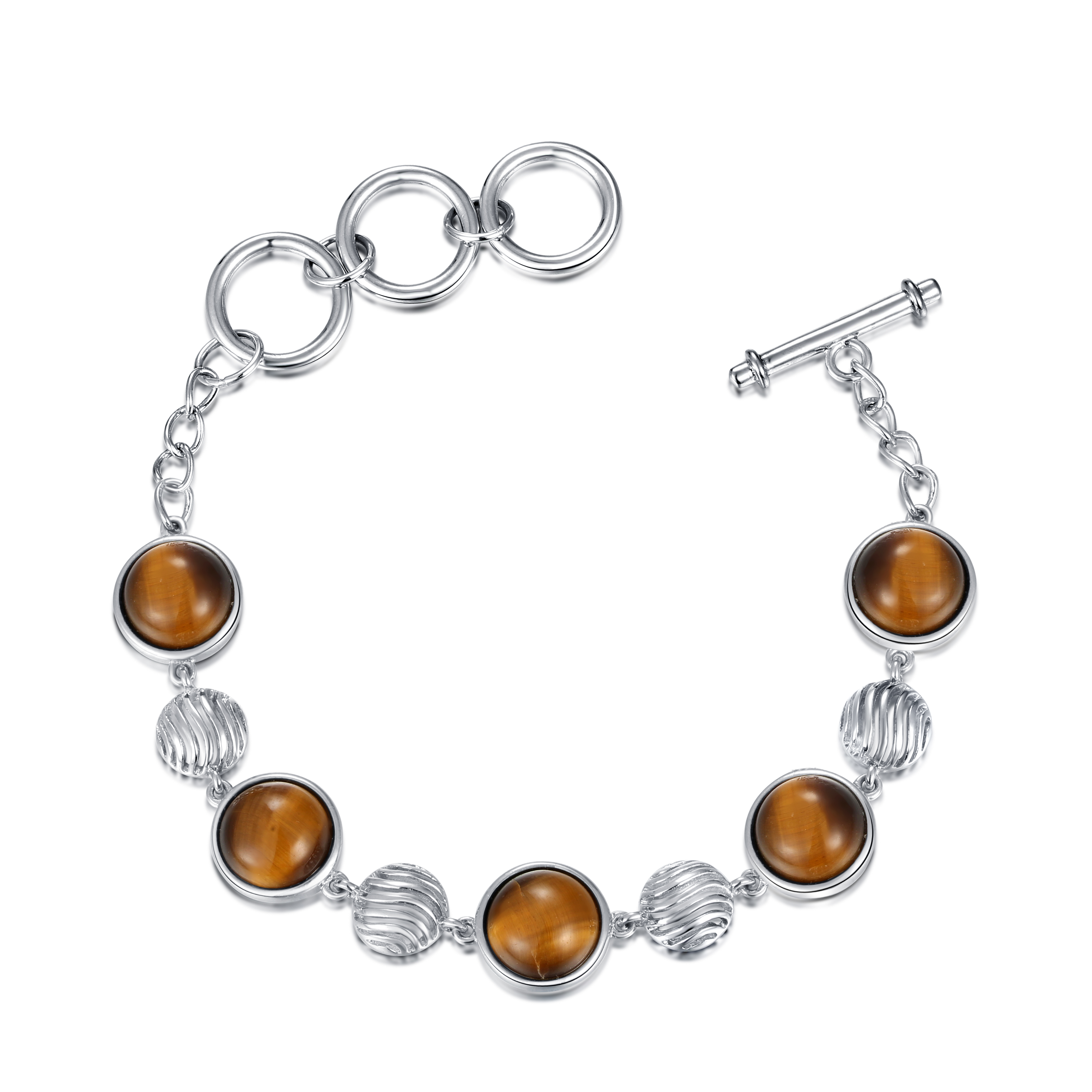 925 Sterling Silver Gemstone Bracelet Rhodium Plated Tiger Eye Stone Bracelet