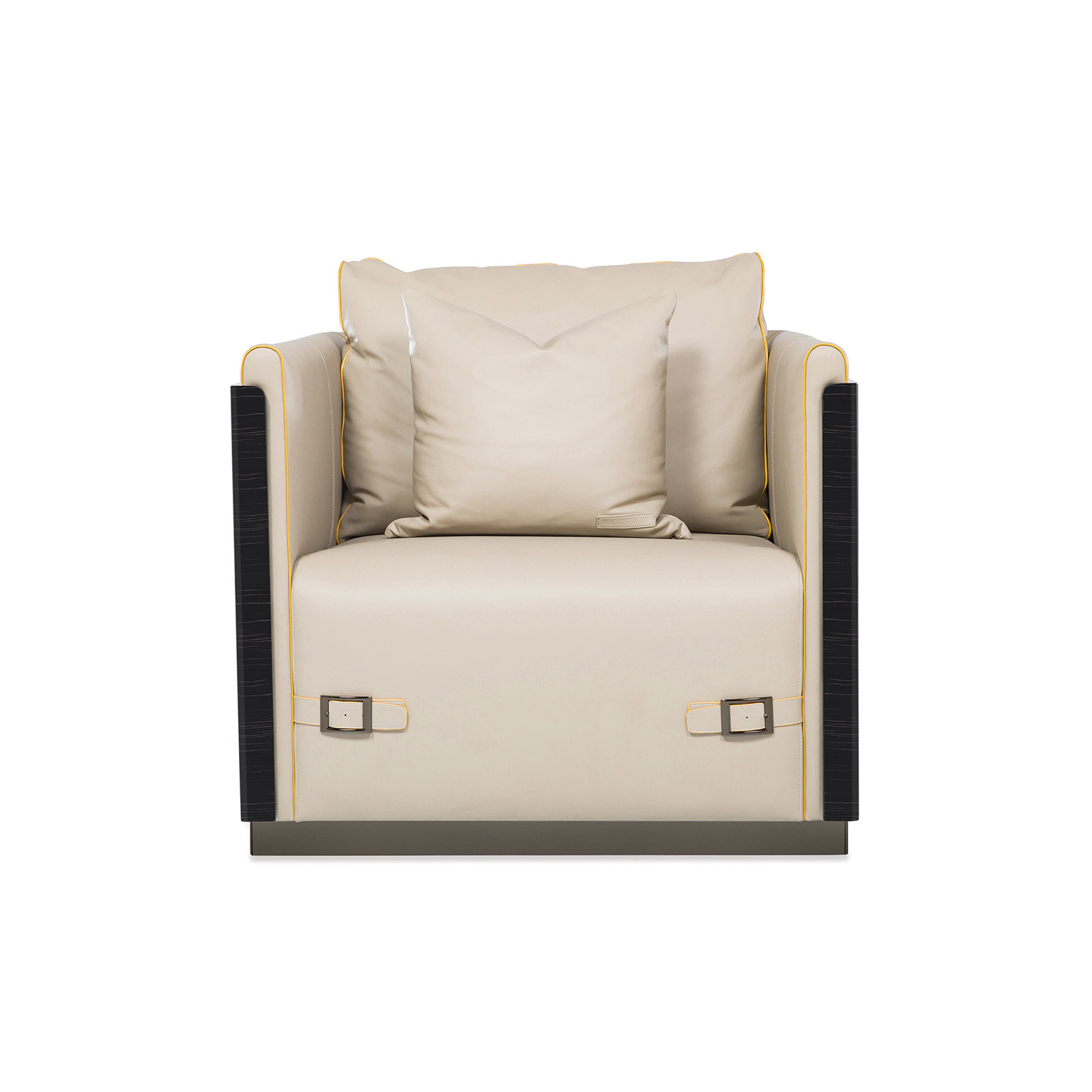 Customzied hotel furniture Walnut wood leisure sofas mixed Fabric with Leather upholstered cushion