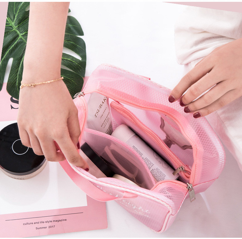 Pure Color Travel Portable Handle PVC Cosmetic Vanity Bag