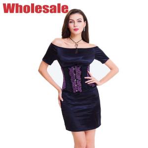 Wholesale Polyester 2XL Embroidered Corset Bandage Dress Black And Purple from china suppliers