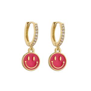 Wholesale Oil Drop 14k Gold Earrings Jewelry Cute Smile Round Gold Enamel Hoop Earrings from china suppliers