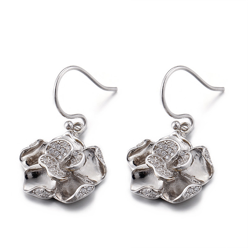 4.6g Lotus Flower Stud Earrings Cubic Zirconia Cuban Link Chain Earrings