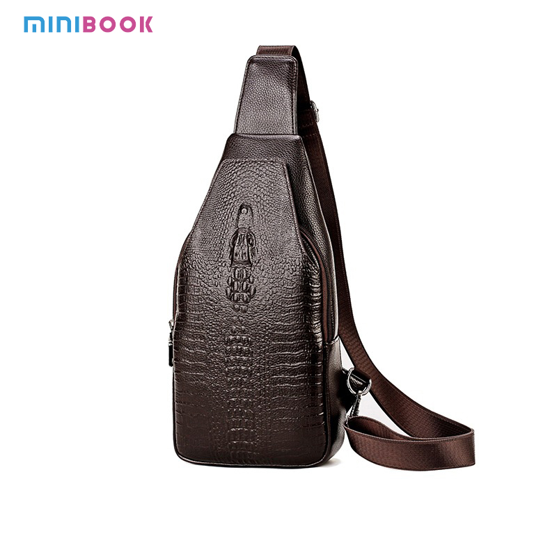 Men's Fashion Crossbody Chest Bag with Alligator Pattern and PU Leather Material