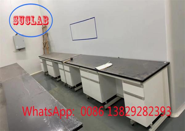 Well Equipped Laboratory Work Benches Design with Multiple Cabinets Ensure