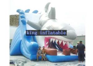 Wholesale Penetrating White / Grey Shark Inflatable Trill Dry Slide Single Lane By Plato PVC from china suppliers