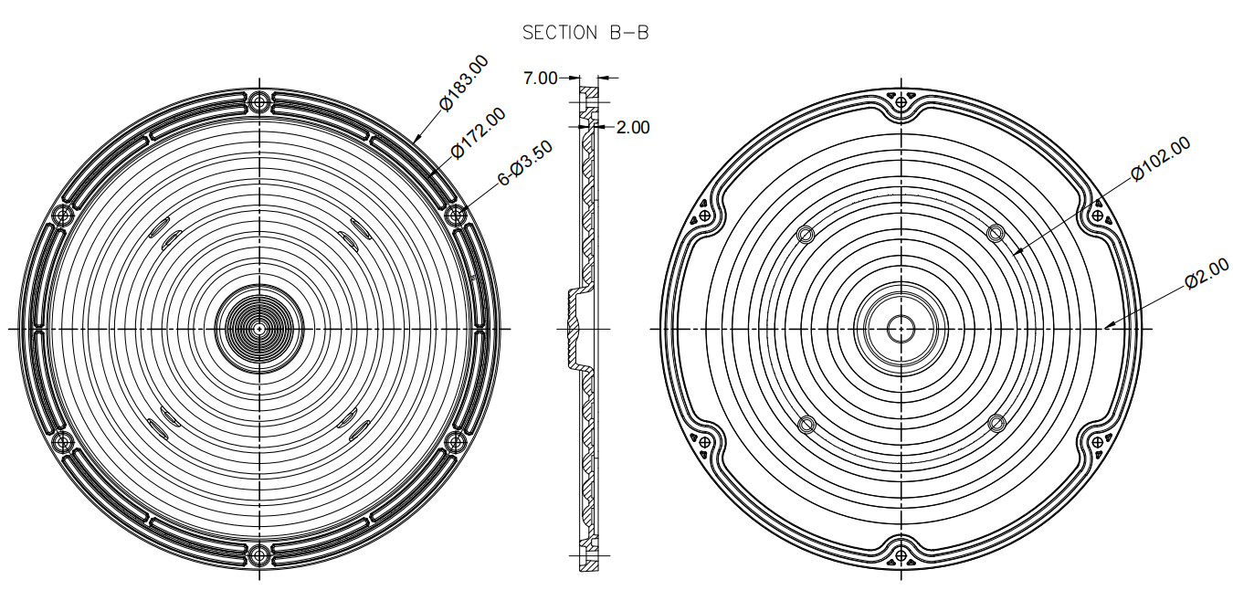 184mm 100w 150w 200w Round LED Illumination Optics With Abrazine Coating PC Material IP66 Protection Level
