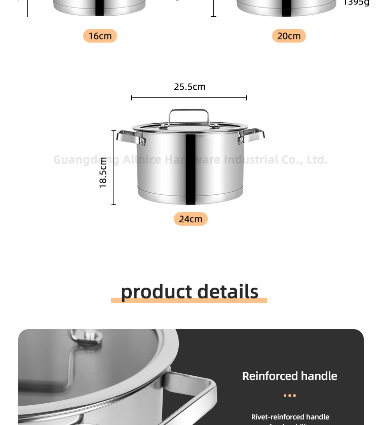High Quality Kitchenware 6 Pcs Stainless Steel Soup Pot Set Cookware Set With Glass Lid