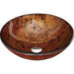Red Round Glass Bathroom Sink Textured Exterior Hand Drawing With Foil