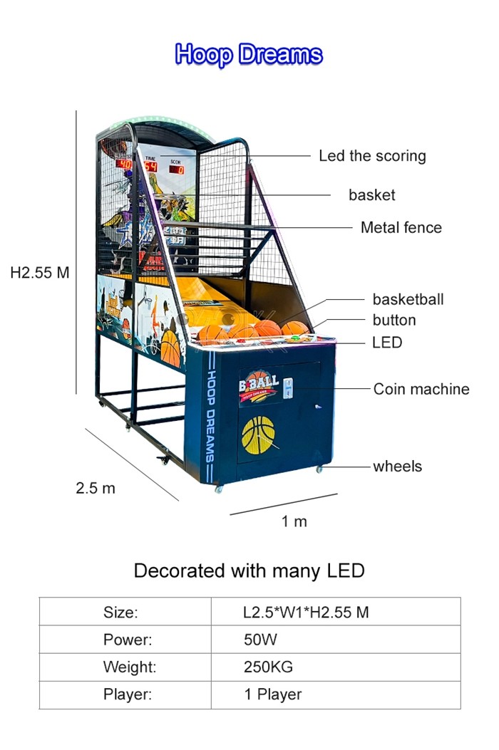 Indoor Hoop Dreams Arcade Basketball Game Machine Automatic Out Ball Games