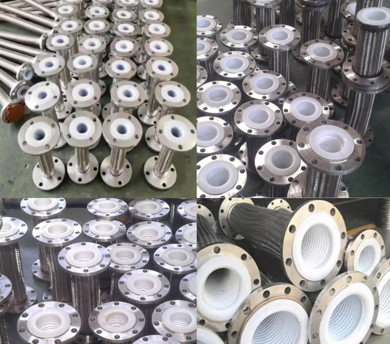 High Temperature SS304 Flange Flexible Braided Hose PTFE Lined With Strong Acid And Alkaline Resistant Pipe Fittings