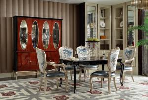 Wholesale Luxury Furniture Dining room Long Tables in high glossy painting Ebony veneer with High density Upholstered Chairs from china suppliers