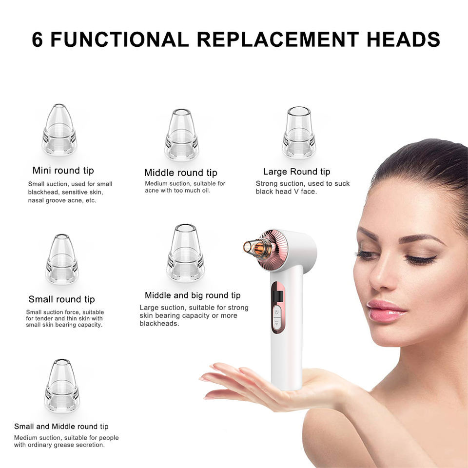 Dropshipping SUB Rechargeable Electric Blackhead Remover Vacuum Low Moq With 6 Different Heads