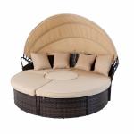 Modern Hotel Outdoor Furniture Patio Rattan Round Flip Top Daybed With Canopy